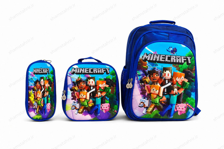 ست سه تکه کوله پشتی ماینکرافت شامل کوله، لانچ بگ و جامدادی با چاپ برجسته